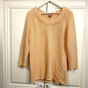 J.Jill  Women's XL Soft Pink Knit Scoop Neck Sweater Rolled Hem Cuff 3/4 Sleeves